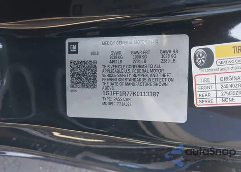 2019 Chevrolet Camaro 1Ss from USA, damaged, VIN 1G1FF1R77K0113387